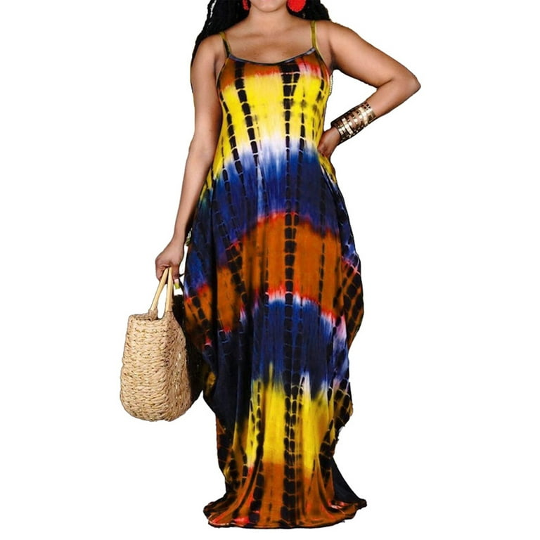 Tie dye print best sale spaghetti strap maxi dress