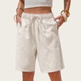 thumbnail image 2 of Vamuko Womens Striped Bermuda Shorts Casual Cotton Linen Shorts Elastic Drawstring Summer Beach Vacation Shorts Pockets Khaki L, 2 of 7