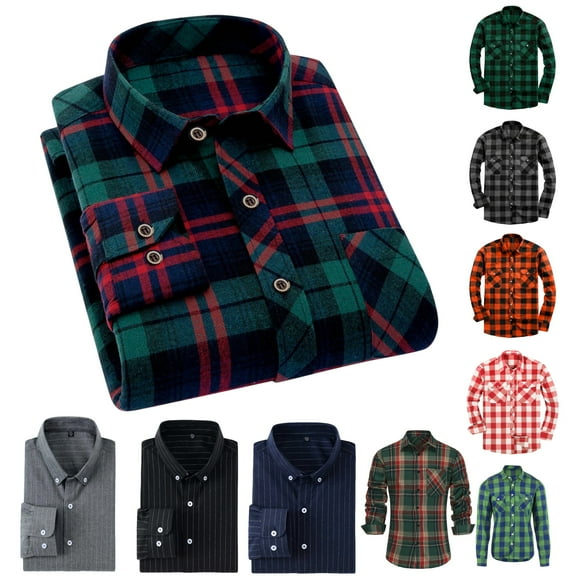 Tawop Mens Dress Shirts,Mens Button Down Shirts Long Sleeve Plaid Business Casual Mens Flannel Shirts,Size L