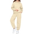 thumbnail image 6 of YUANxueke Kids 2-Piece Winter Sweatsuits Boys Girls Hoodie Sweatshirt with Kangaroo Pocket & Tapered Pants,Beige,Sizes 2-14, 6 of 8