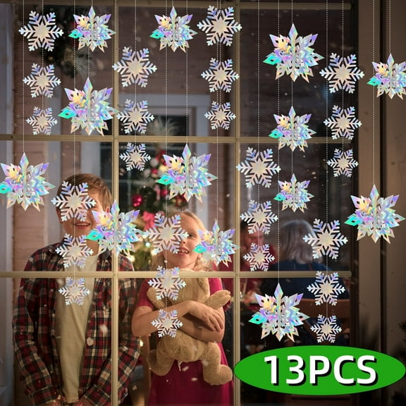 Paper Snowflakes White Snowflake Ornament Decorations Christmas 3D Hanging Snowflake Garland Winter for Crafts Xmas Party Favors Holographic 24PCS