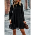 thumbnail image 2 of Women's Fall Long Sleeve Dress Mock Neck Tiered Mini Babydoll Dress Casual Swing Tunic Shift Dresse, 2 of 12