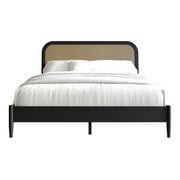 Castle Place Rattan Wooden King Platform Bed, Black