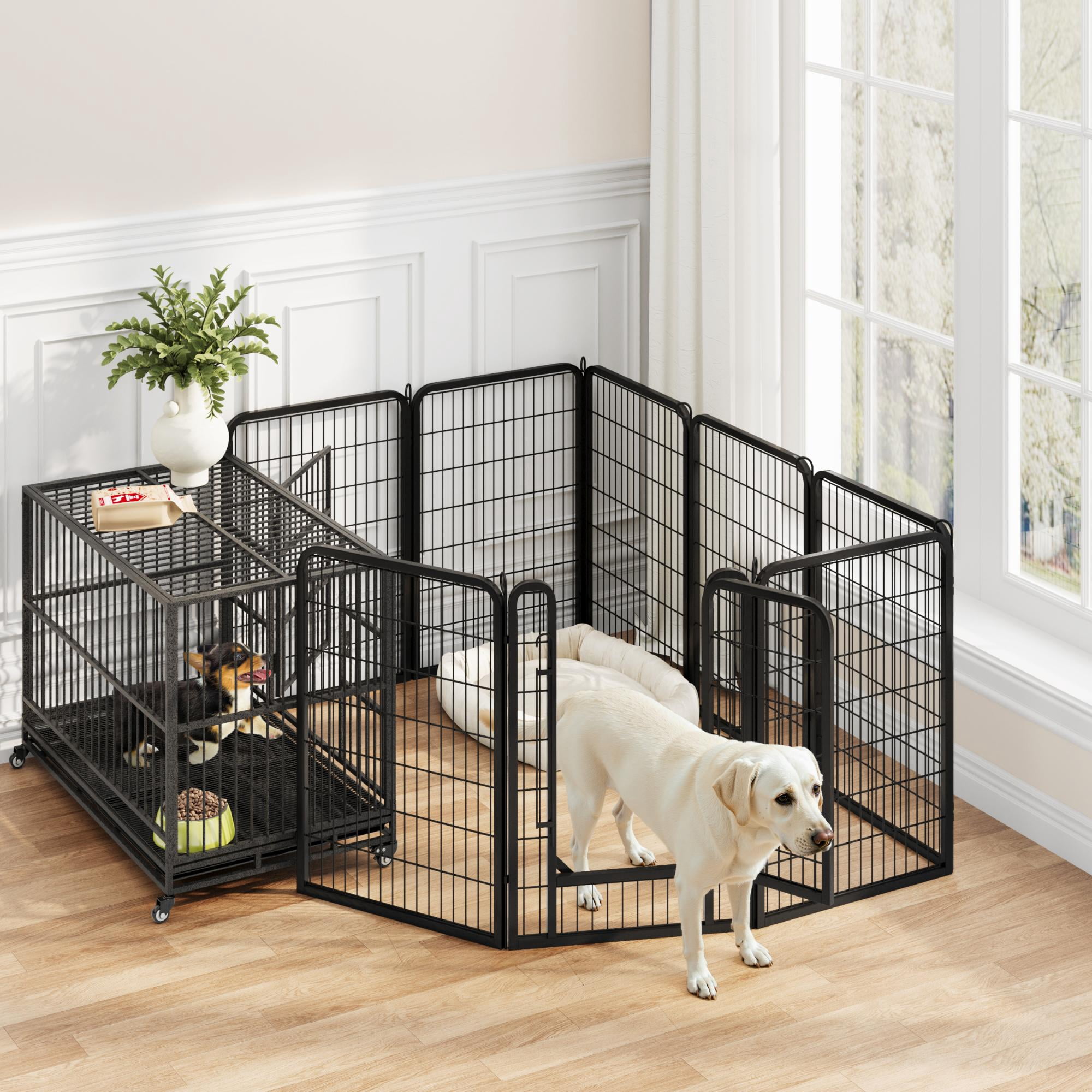 Alden Design 4 Panels 39.5″ H Metal Dog Playpen, Black