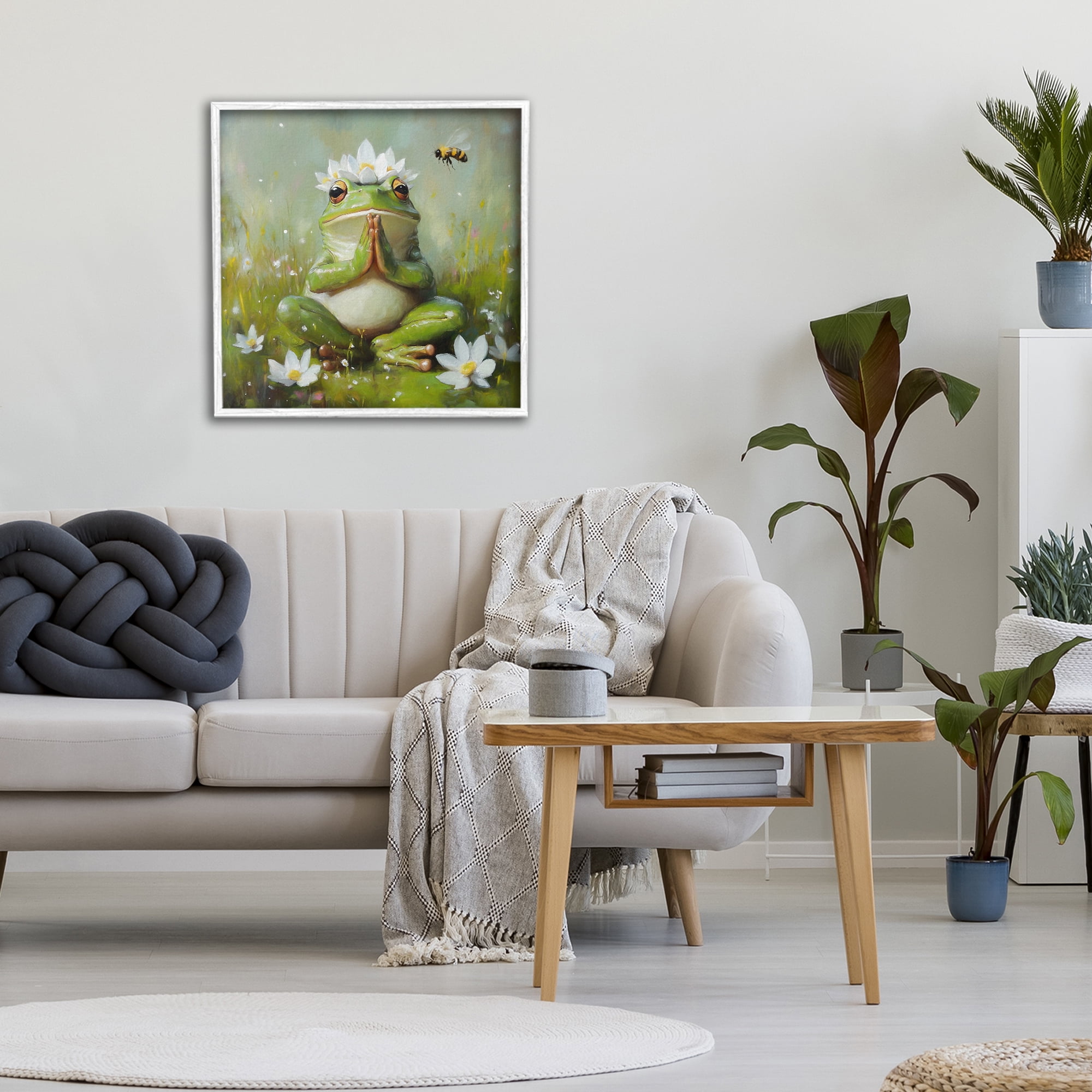 Stupell Industries Buddha Bullfrog Meditation White Framed Giclee Art, design by Tina LeCour