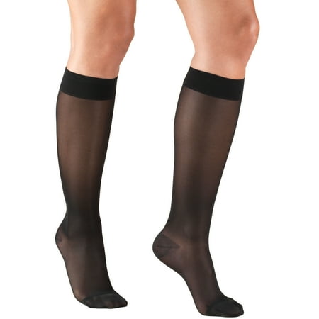 Women's Stockings, Knee High, Sheer: 15-20 mmHg, Black, Medium