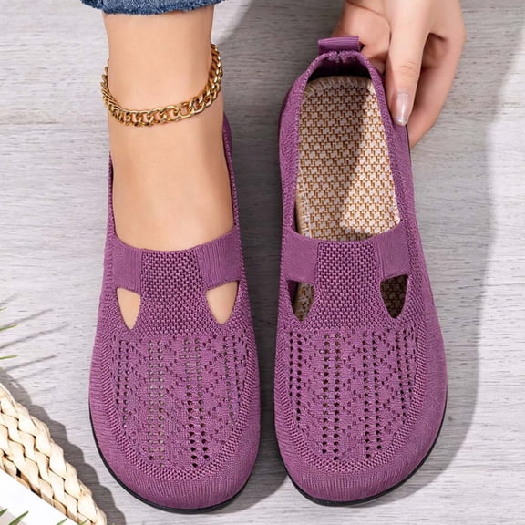 Samdudou Slip On Shoes for Women Closed Toe Knit Mesh Loafers Breathable Lightweight Walking Flats V-Cut Instep Design Casual Daily Wear Outdoor Travel Footwear Essentials