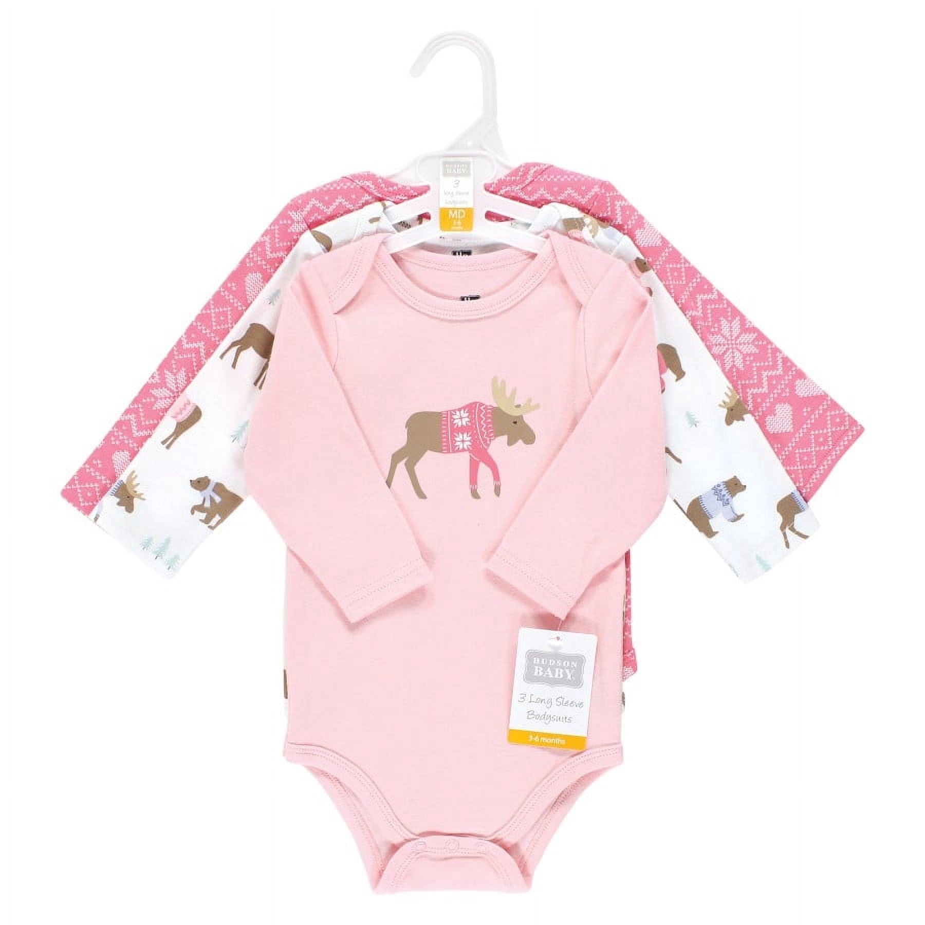 Hudson Baby Cotton Long-Sleeve Bodysuits, 3-Pack, Newborn- 24 Months