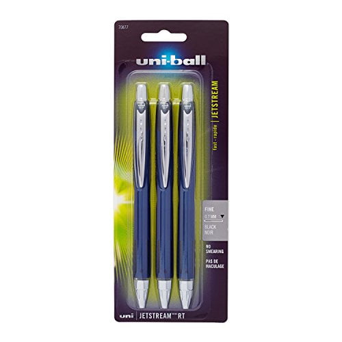 uni-ball Jetstream RT Retractable Ballpoint Pens Fine Point, 0.7mm, Black,  3 Pack