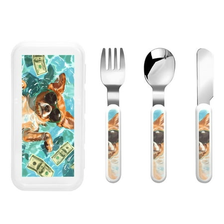 

Lukts Funny Swimming Chihuahua for Children s Knife Fork and Spoon Three-Piece Set Stainless Steel Children and Toddler Safety Cutlery with Outer Box
