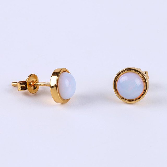 Women Gold Color Ear Piercing Stone Bead Onyx Black Crystal Earring