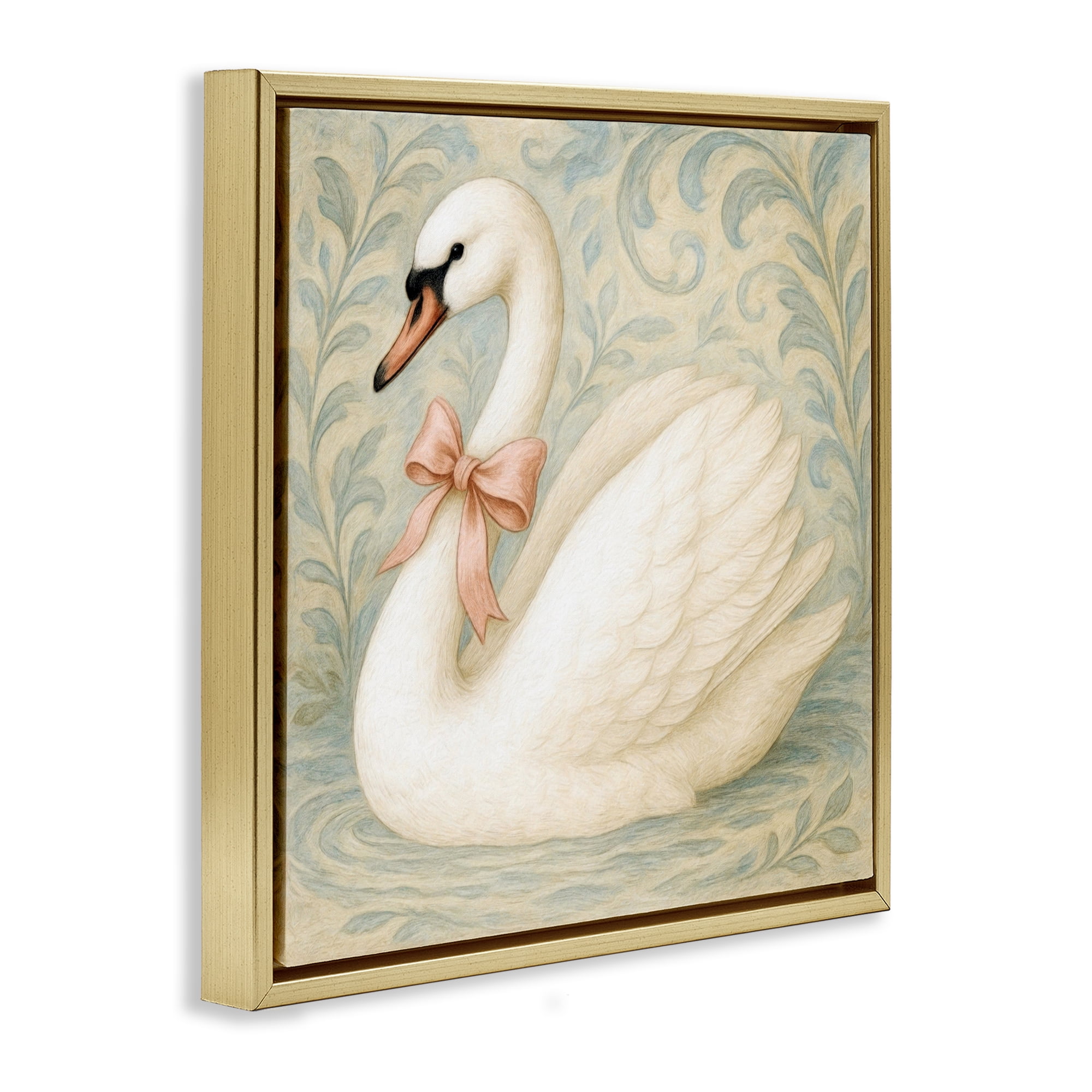 Stupell Industries Vintage Leaves Swan Gold Framed Floater Canvas Wall Art, design by Grotto Studios