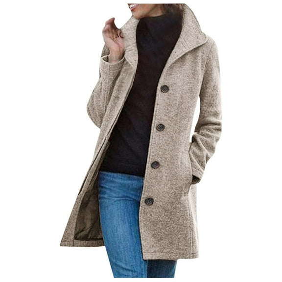 Women's Mid Length Solid Color Wool Blend Coat For Fall And Winter Stylish Outerwear