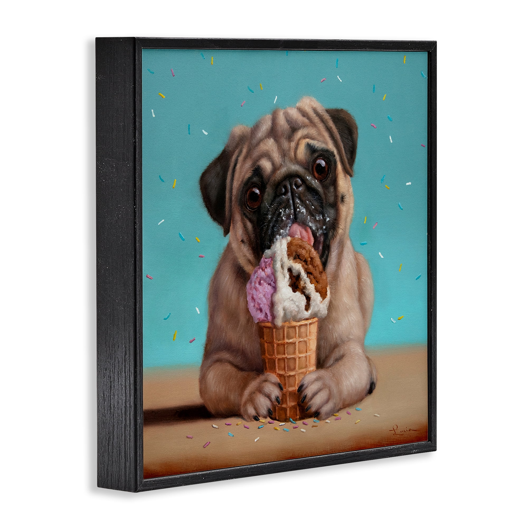 Neapawlitan Ice Cream & Dog Black Framed Giclee Art, design by Lucia Heffernan