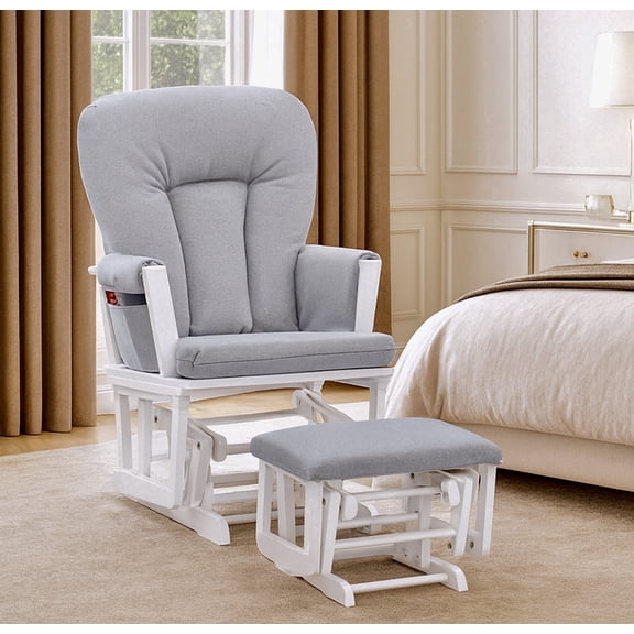 Suite Bebe Contempo Wooden Nursery Rocking Chair with Ottoman, Baby Nursing Glider Rocker, White/Dove Gray