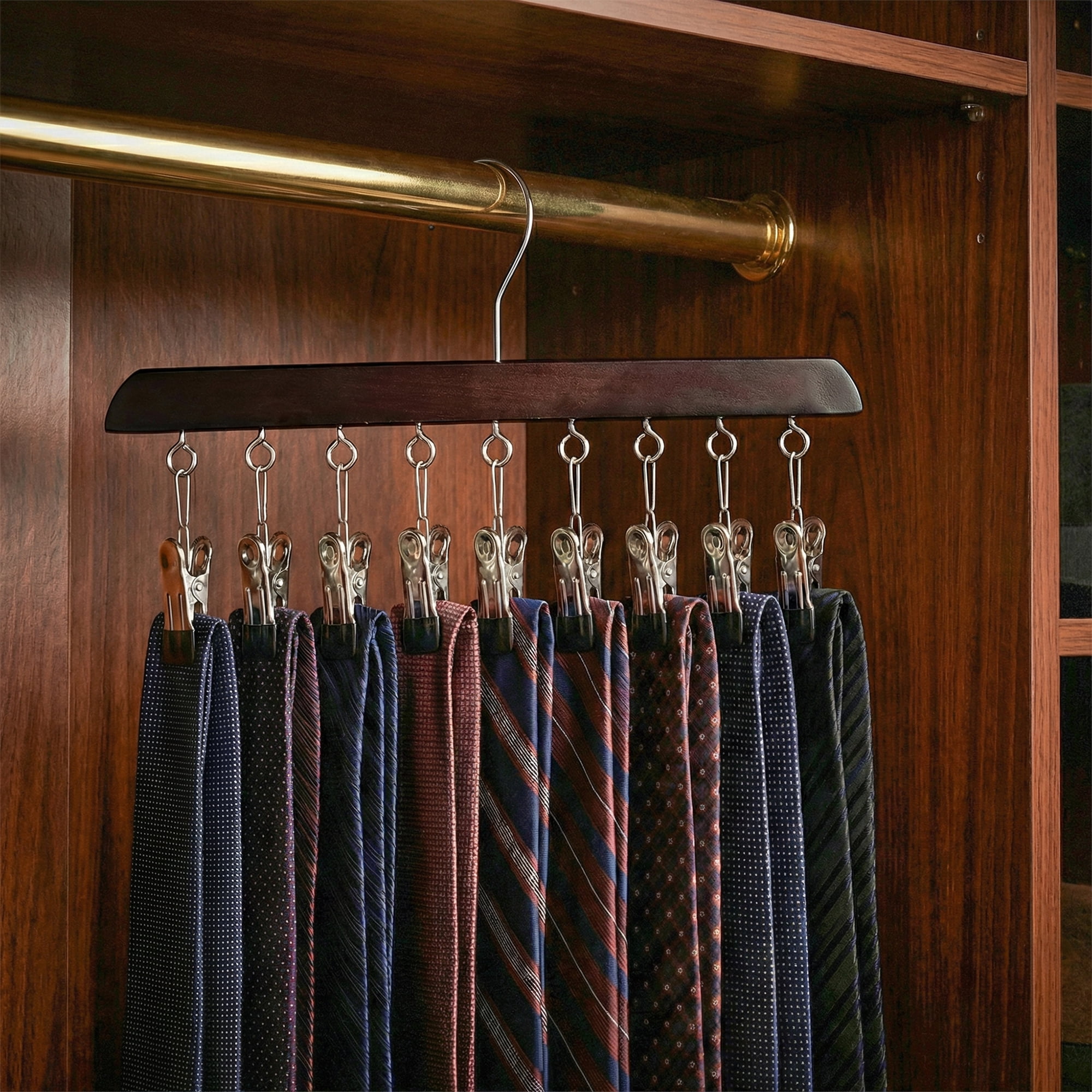 Unique Bargains 2Pcs Wood Minimalist Hangers With 10 Clips Vinatge
