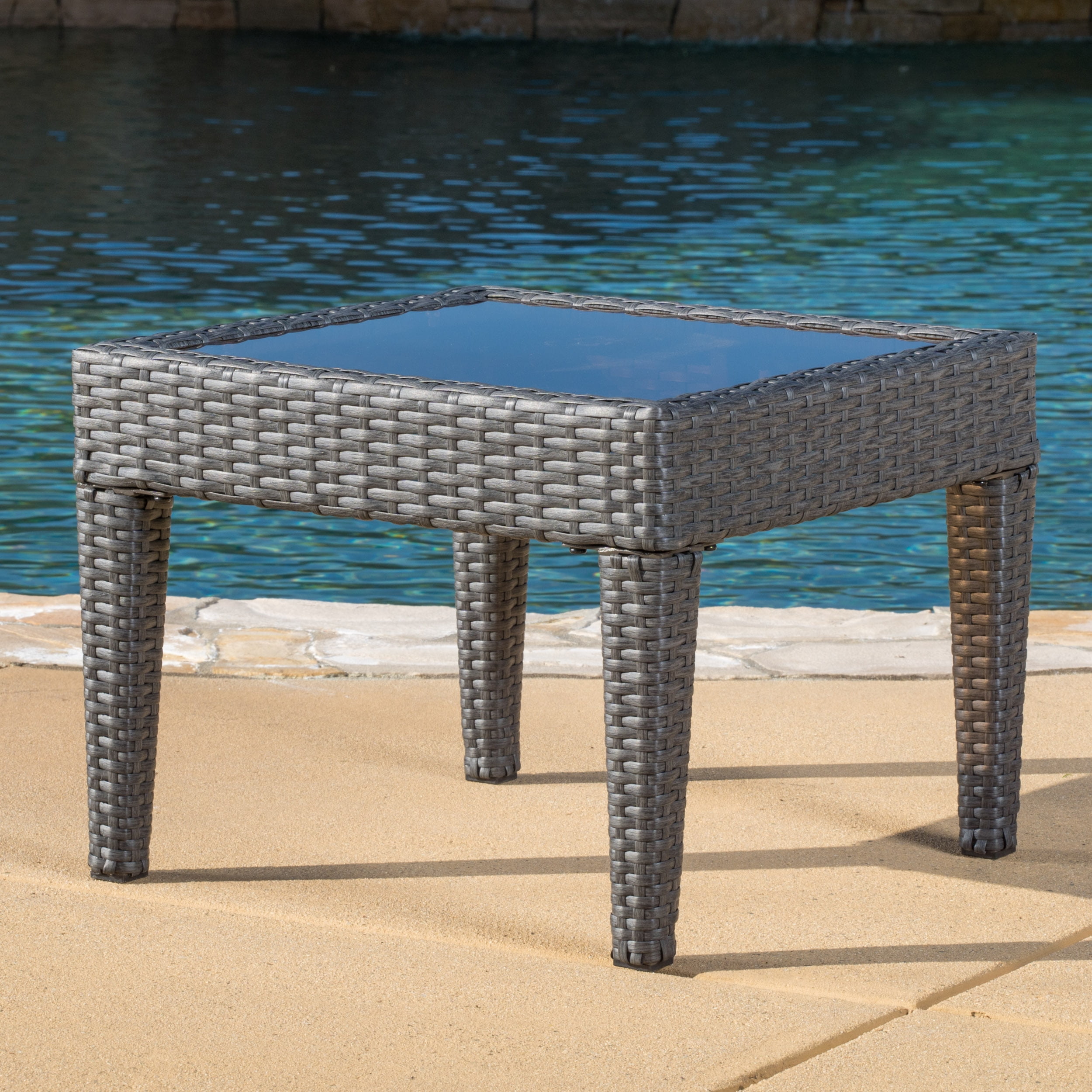Estelle Outdoor Wicker Accent Table Grey
