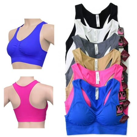 6 Women Seamless Sports Yoga Bra Crop Top Racerback Padded Assorted One Size Lot