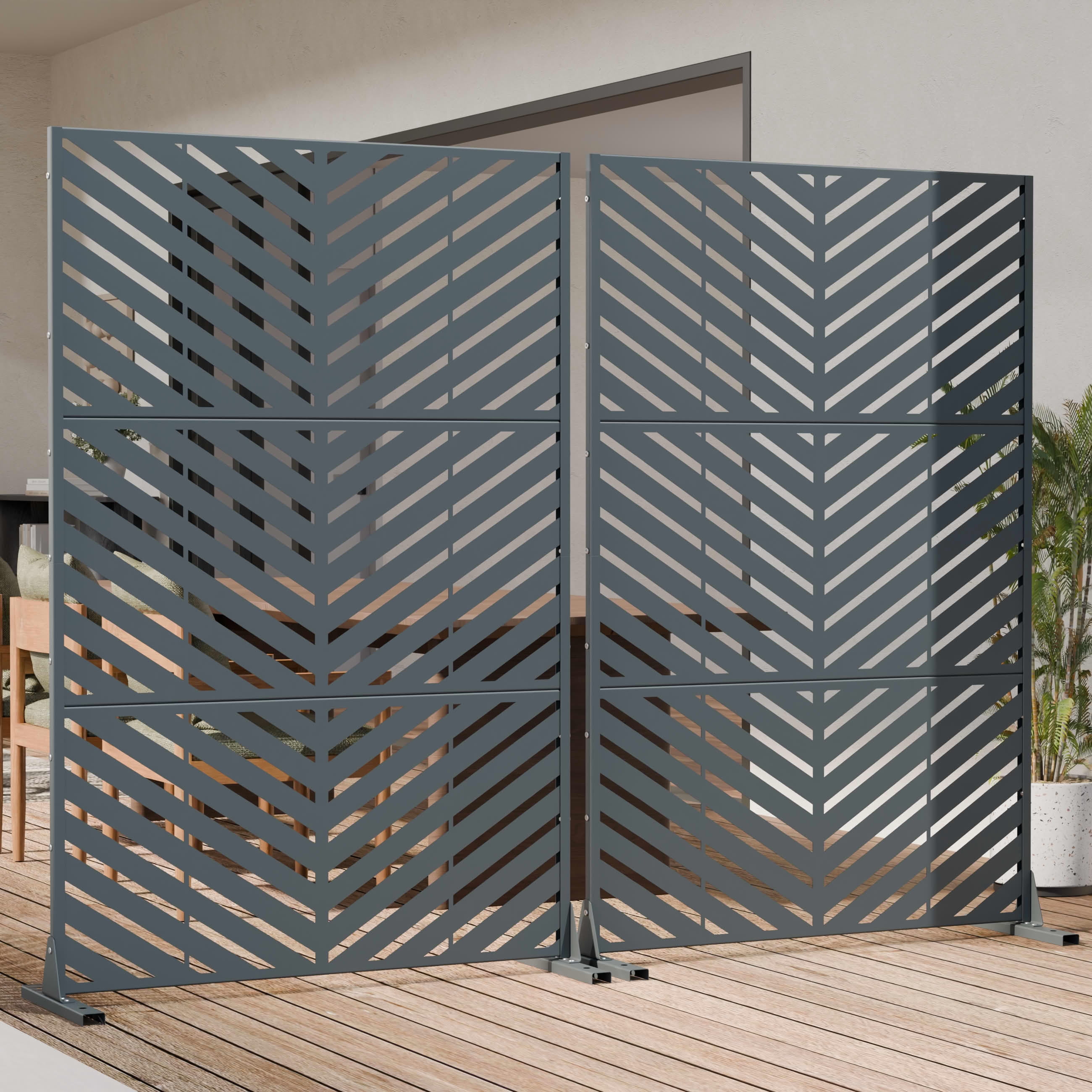MAYEERTY Outdoor Metal Privacy Screen 6ft × 4ft Cambrian Rock Gray, 3-Panel Parallel Decorative Screen, Weatherproof for Patio