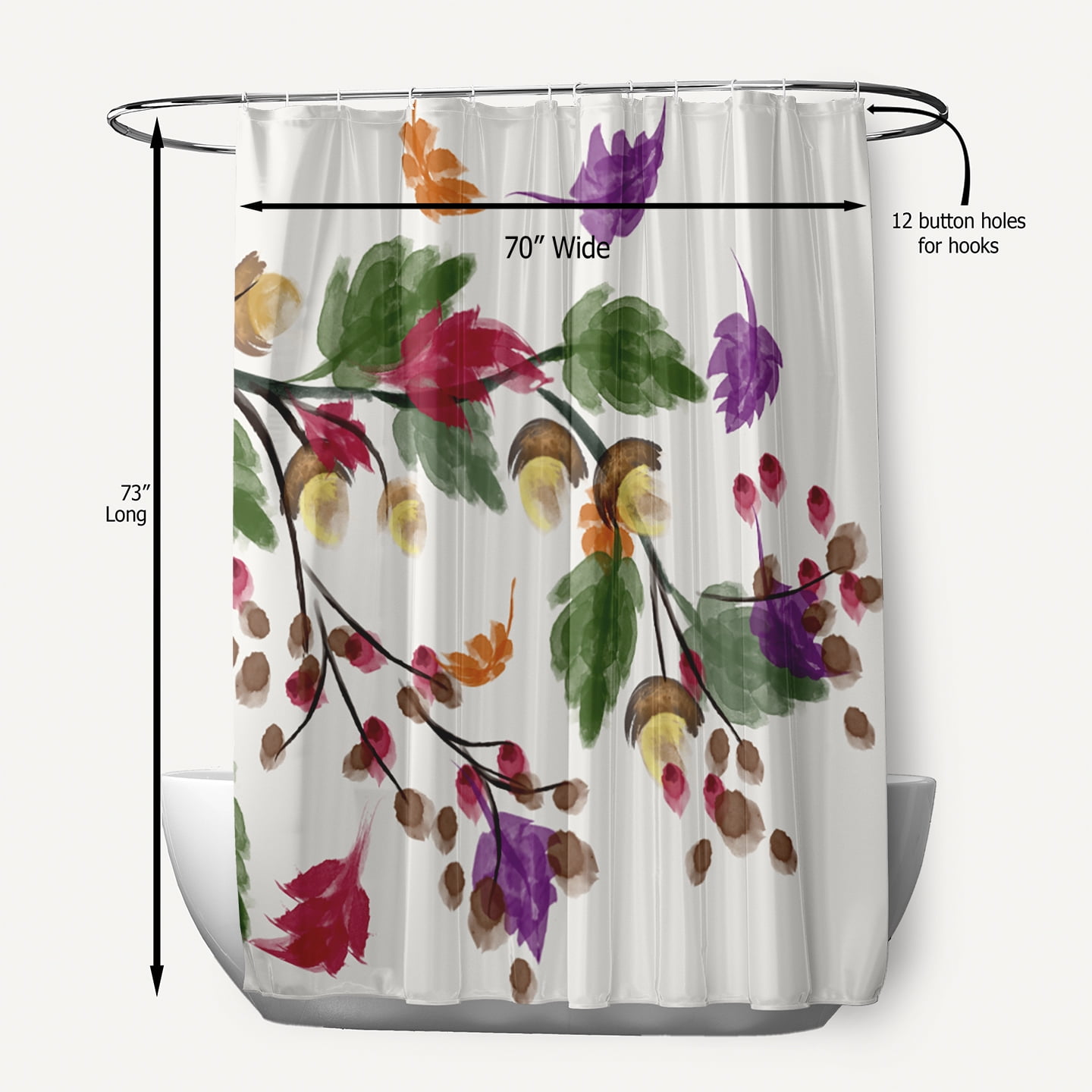 Simply Daisy 70" W x 73" L Colorful Leaves Polyester Shower Curtain, Purple [1 Ct]