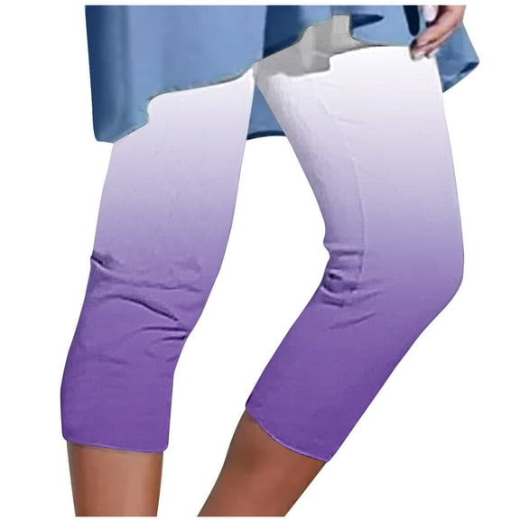 Stamzod Capri Leggings for Women Summer Gradient Slimfit Stretch Capri Leggings Casual Plus Size Beach Yoga Leggings on Clearance Purple A XXL