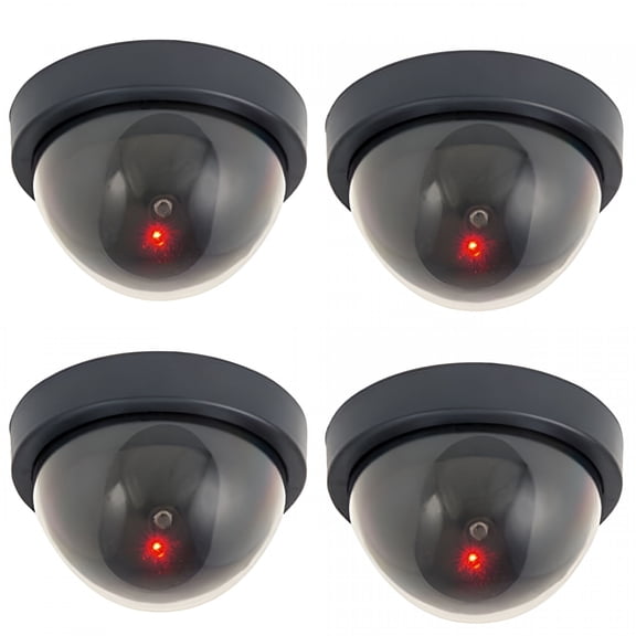 GJX Fake Security Camera, Dummy Security Camera CCTV Dome Surveillance with Flashing Red LED Light for Home Business Indoor Outdoor Pack of 4