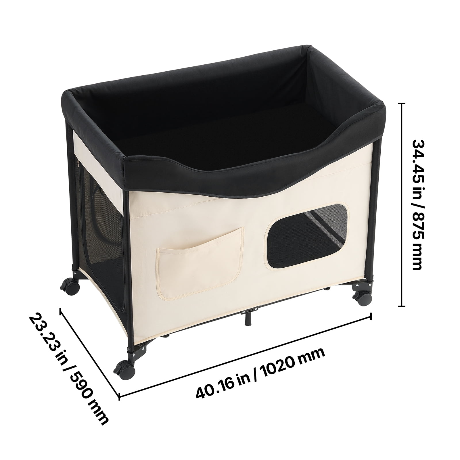 KFFKFF Double-Layer Pet Bed with Wheels, Foldable Dog Bed with Durable Oxford Cloth, Soft Velvet, Side Storage Pockets, and Storage Bag,40" X 23"