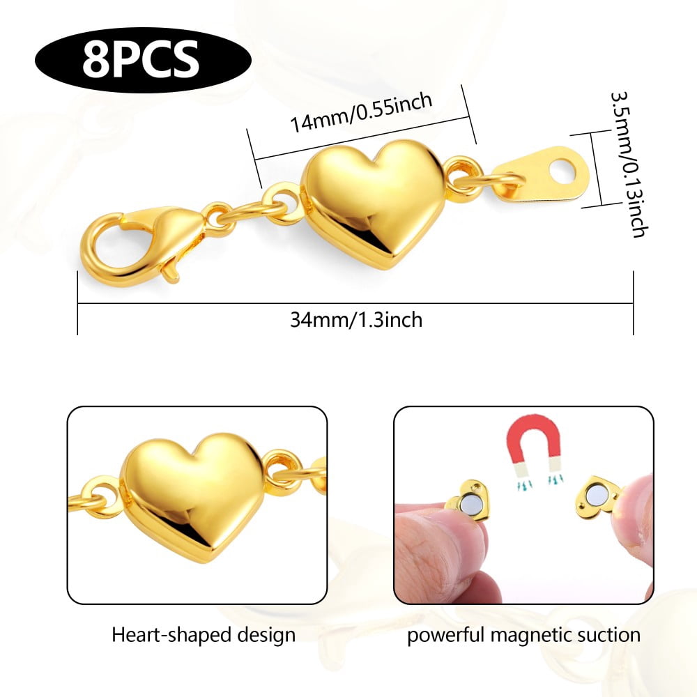 Lancharmed Gold Bracelet Connecting Clasp Alloy Heart Shape Magnetic Clasp Golden 8Pcs Jewellery Clasp Necklace Extenders for Women 21St Birthday Gifts for Her
