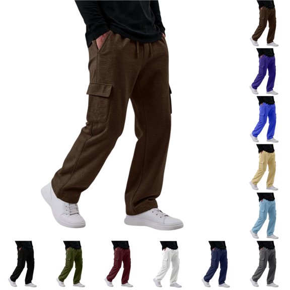 UDAUDU Men's Cargo Sweatpants Baggy Wide Leg Fleece Casual Joggers Cotton Loose Fit Drawstring Elastic Waist Pants with Pockets Brown 3XL