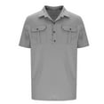 thumbnail image 4 of CHEEREAM Men's Cotton Shirts Short Sleeve Button up Casual Shirts Summer Fishing Outdoor Hiking T Shirt with Pockets Gray 2XL, 4 of 5