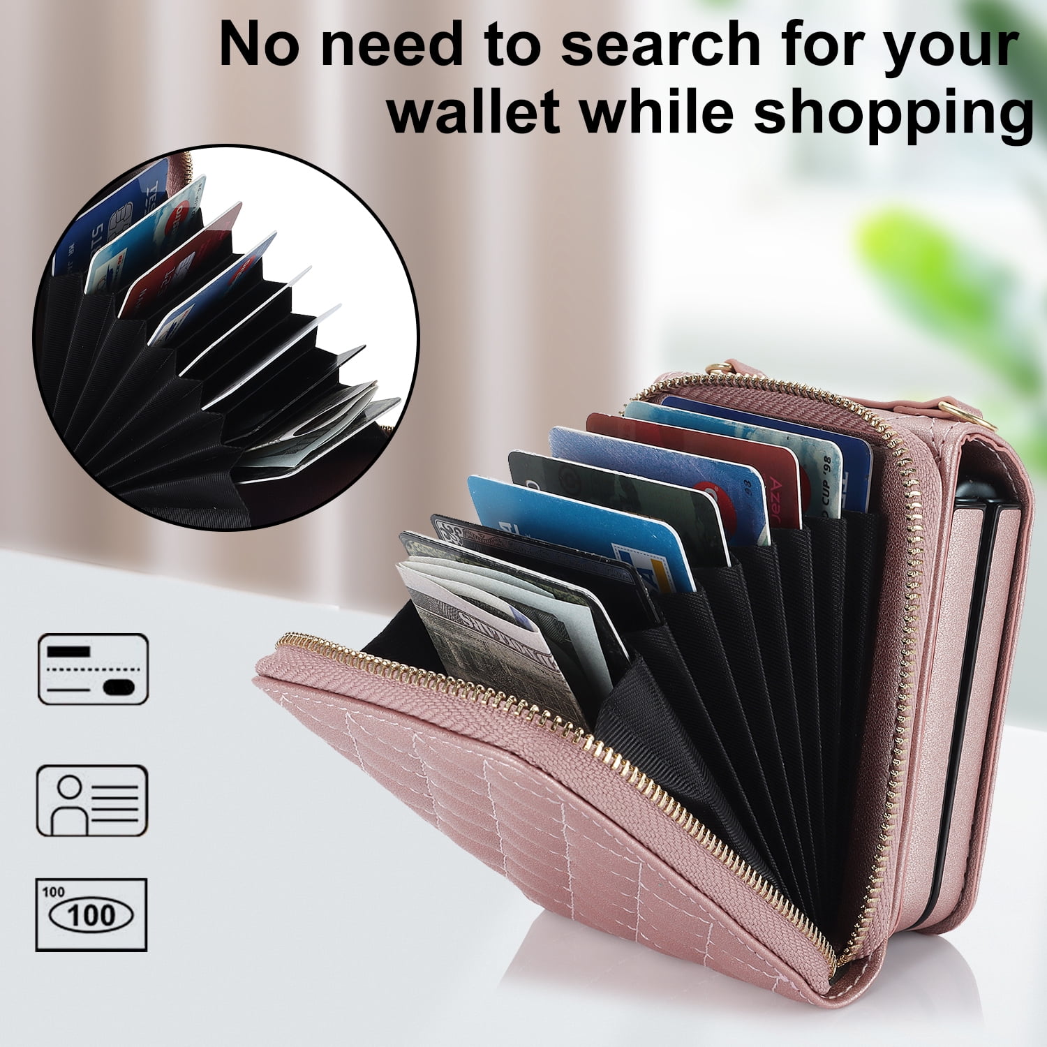 for Samsung Galaxy Z Flip 3 Crossbody Wallet Case with Card Holder 8-Card Slots Wallet Case with Adjustable Strap Soft PU Leather Protective Zipper Phone Case for Women Girls,Rosegold
