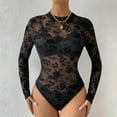 thumbnail image 3 of Body de malla de manga larga Leotardo con estampado de encaje Body ajustado transparente para mujer M Negro, 3 of 8