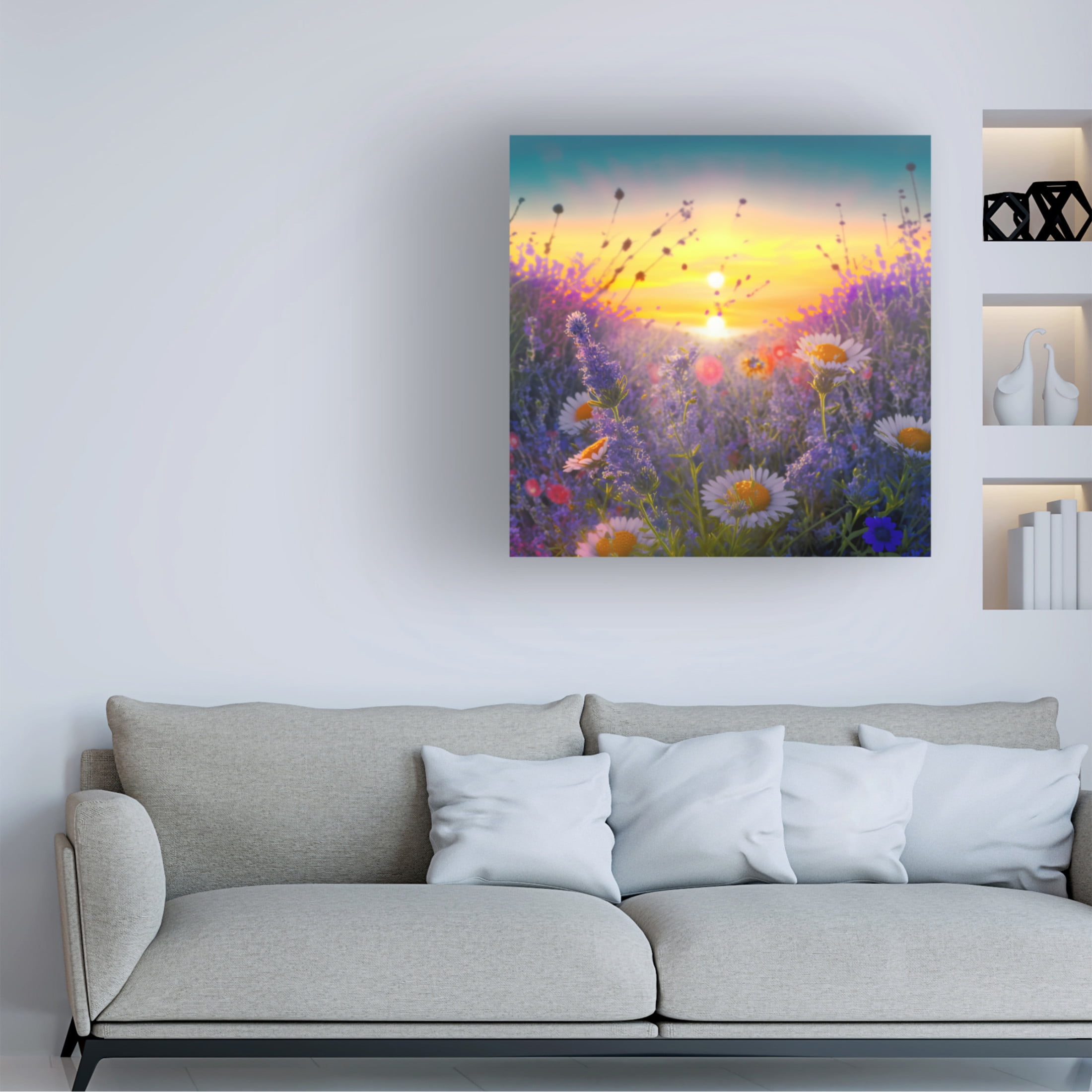 Canvas Wall Art - Ray Heere 'Flowering Fields 2' Wall Art for Living Room, Bedroom, or Office Décor by Trademark Fine Art - 18 x 18 Inches