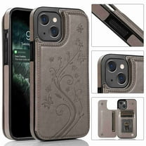 Dteck for iPhone 13 Mini Wallet Case with Card Holder, Butterfly Flower Embossed Faux Leather Kickstand Card Slots Case, Handmade Shockproof Protective Slim Soft Flip Phone Case 2021 5.4", Grey