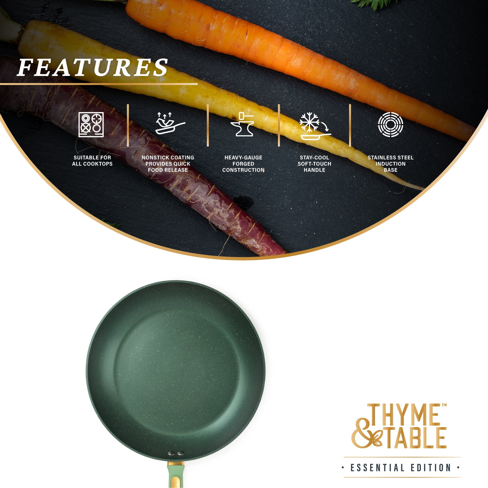 Thyme & Table 12.5" Non-Stick Fry Pan - Green, Granite Collection