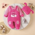 thumbnail image 2 of CAICJ98 Newborn Infant Baby Girl Clothes Fall Winter Long Sleeve Romper One Piece Jumpsuit with Hat Cute Outfits Hot Pink,Size 9-12 Months, 2 of 7