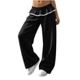 thumbnail image 4 of Ozmmyan Womens Wide Leg Sweatpants for Womens High Elastic Waist Ruffle Lace Trim Casual Lounge Pants with Pockets, 4 of 7