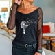 thumbnail image 2 of Camiseta de manga larga con cuello redondo y estampado de malla sólida para mujer Pompotops  gfhjh16356, 2 of 6