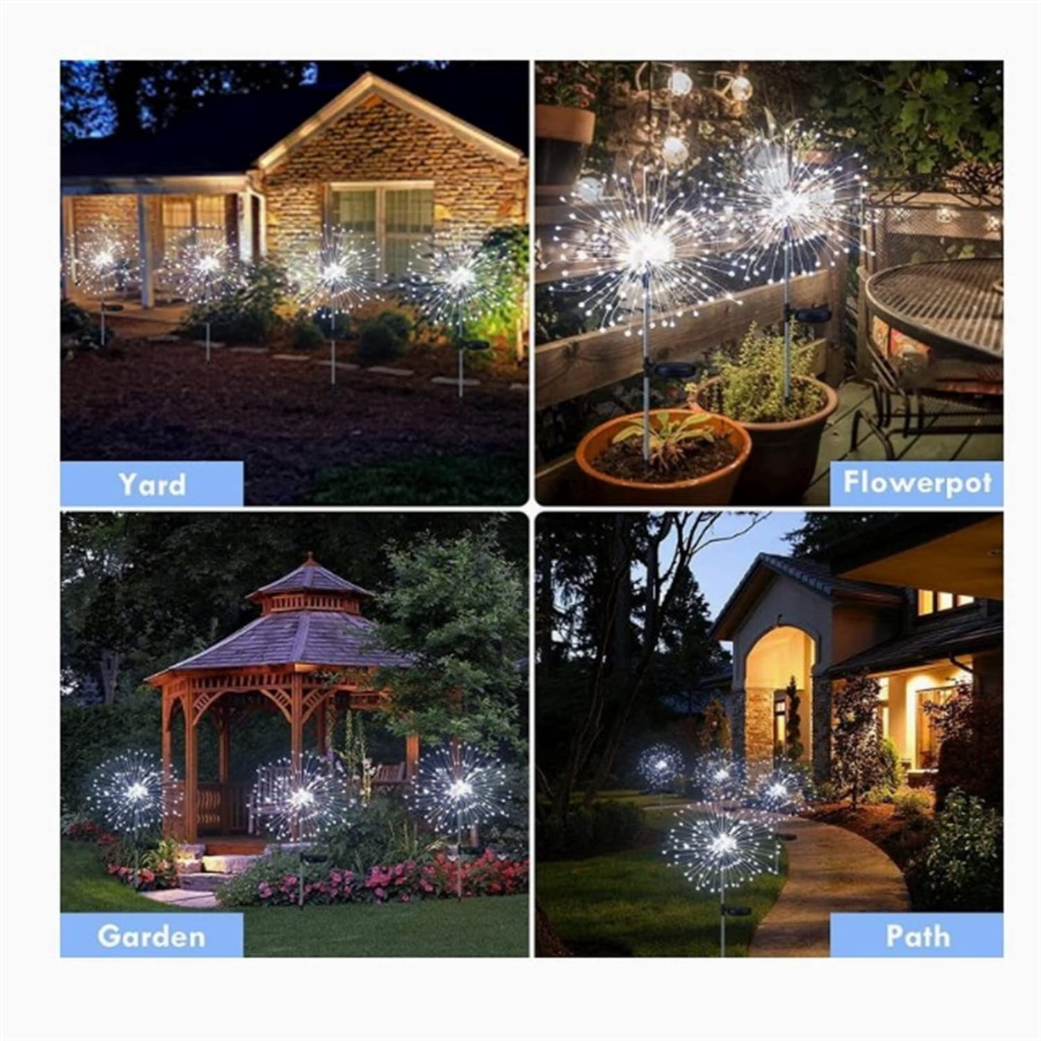 Tianle Solar Firework Lights, 2 Pack Solar Garden Lights 200 LEDs 8 Lighting Modes Solar Lights Outdoor Waterproof for Garden Path Yard Patio Walkway Pathway Party Wedding Decorative (White)