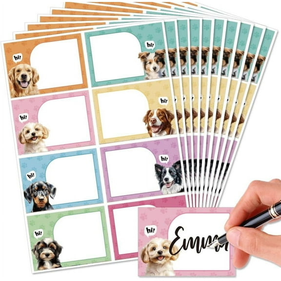80Pcs/10 Sheets Dog Name Tags Stickers 3.3x2.4 Inch Self Adhesive Name Tags Blank Name Labels Writable Adhesive Name Label Sticky Name Tags for Classroom Office Bulletin Board Decoration colorful