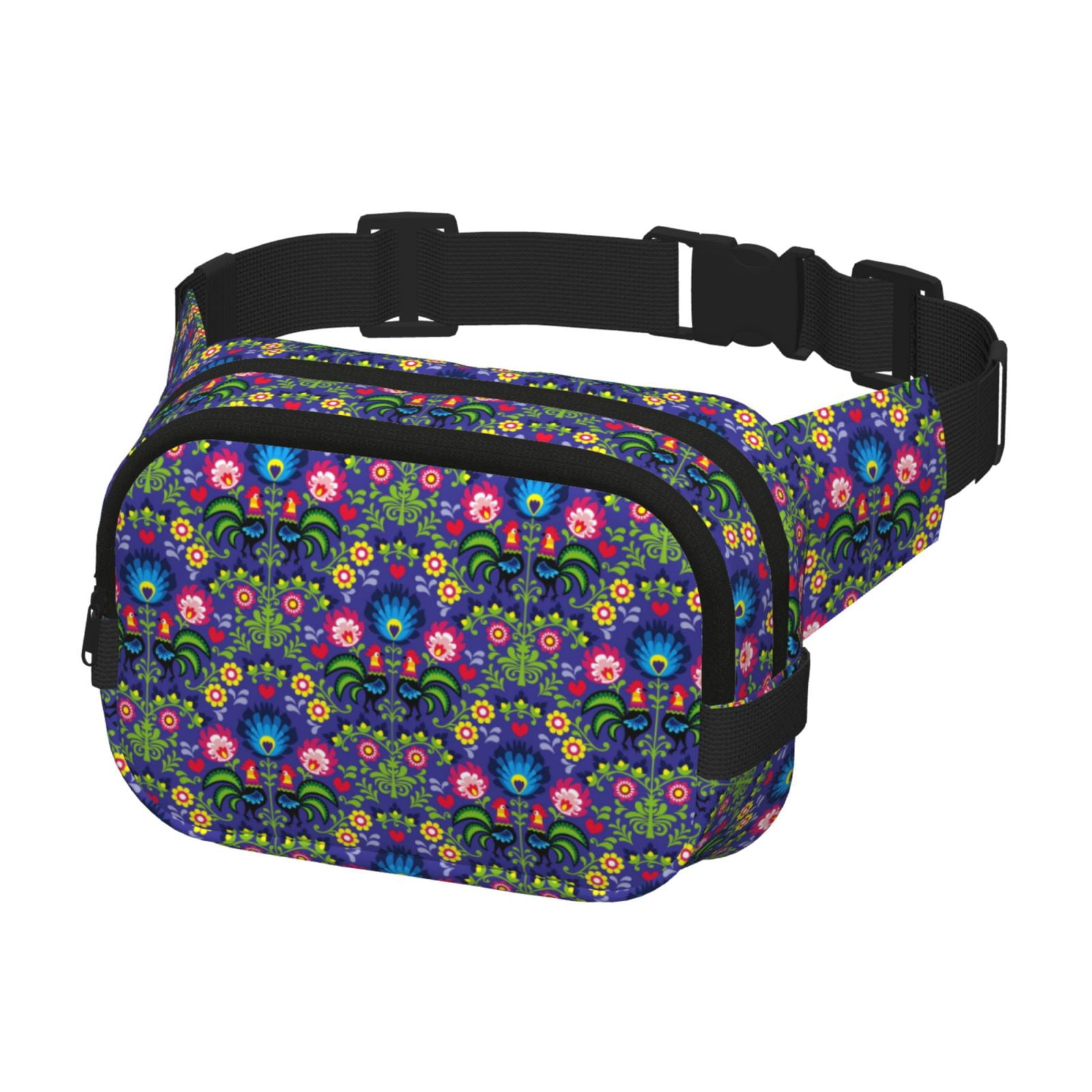 Picia Roosters 1 Print Square Double-Layer Waist Bag Mini Adjustable Waist Belt Bag Exercise Running Travel Hiking