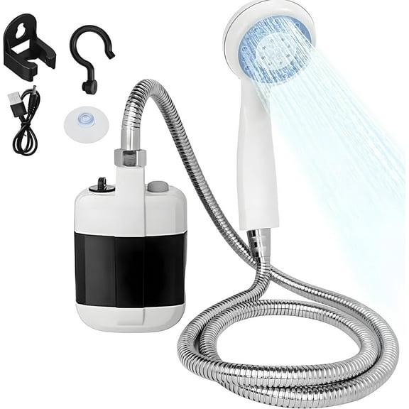 Portable Camping Shower with Adjustable Flow, Outdoor Electric Shower Set - Handheld Camp Shower Pumpfor Travel, Hiking & Gardening