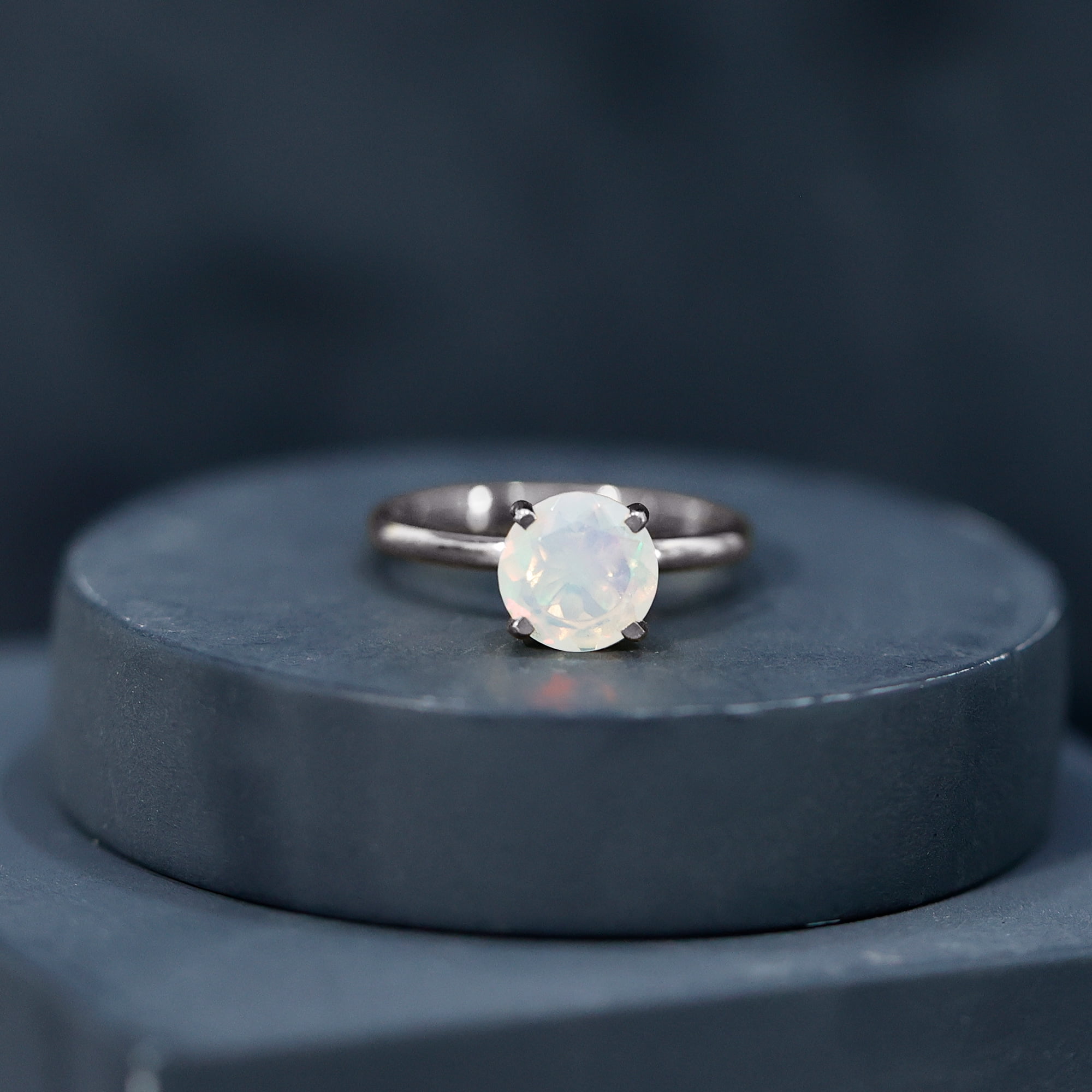 Rosec Jewels Ethiopian Opal Engagement Ring for Women - 2 Carat - October Birthstone Opal Solitaire Ring - AAA Quality, 14K White Gold, US 4.00