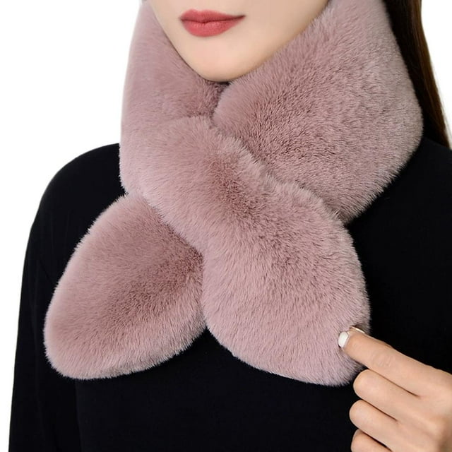 Women's Winter Plush Cross Scarf, Imitation Rabbit Fur Neck Warmer, Thickened Faux Fur Collar for Cold Weather, Versatile Soft Wrap for Autumn & Winter, 32x4 Inches