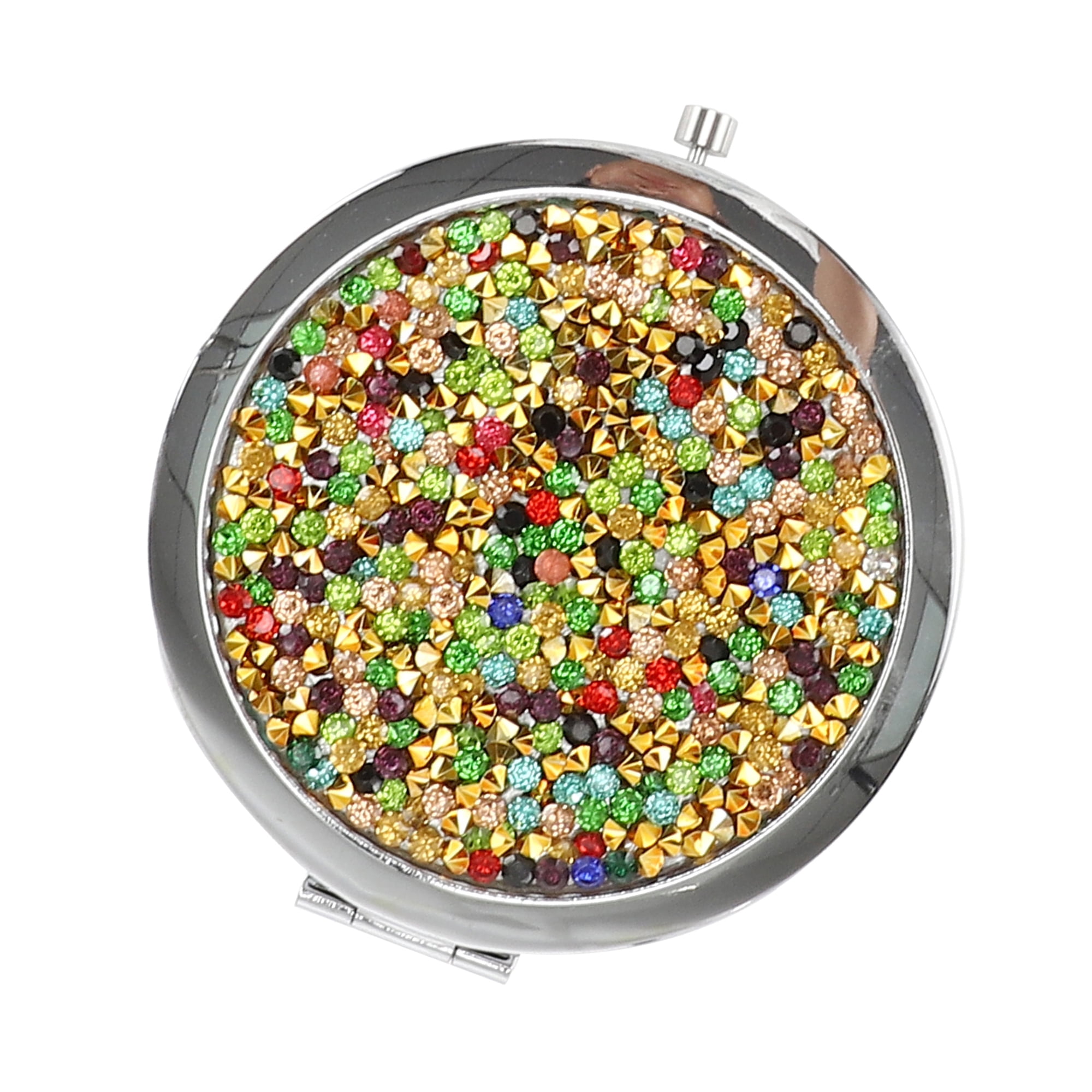 Unique Bargains 1Pc Rhinestones Travel Mirror Cosmetic Mirror for Travel Silver Tone