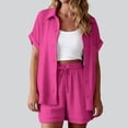 thumbnail image 2 of QGJZVUNL Cotton Linen 2 Piece Sets for Women Summer Clothes Short Sleeve Button Down Shirts and Drawstring Shorts Lounge Outfits Size 2XL, 2 of 6