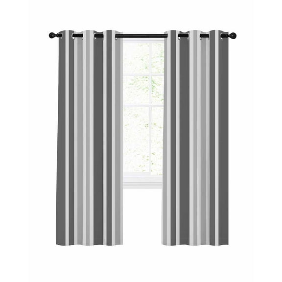 Grey Striped Blackout Curtains 90 Inches Length, Simple Minimalist Gradient Ombre Lines Window Treatment Thermal Insulated Drapes for Bedroom Living Room 2 Panels 104x90 Inches