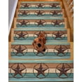 thumbnail image 2 of Teal Brown Blue Stair Treads for Wooden Steps Indoor Runner Rug Carpet, Vintage Country Barn Star Wooden Grain 15 Pieces Peel and Stick Staircase Step Treads Covers Washable Throw Door Mats, 30"x8", 2 of 5