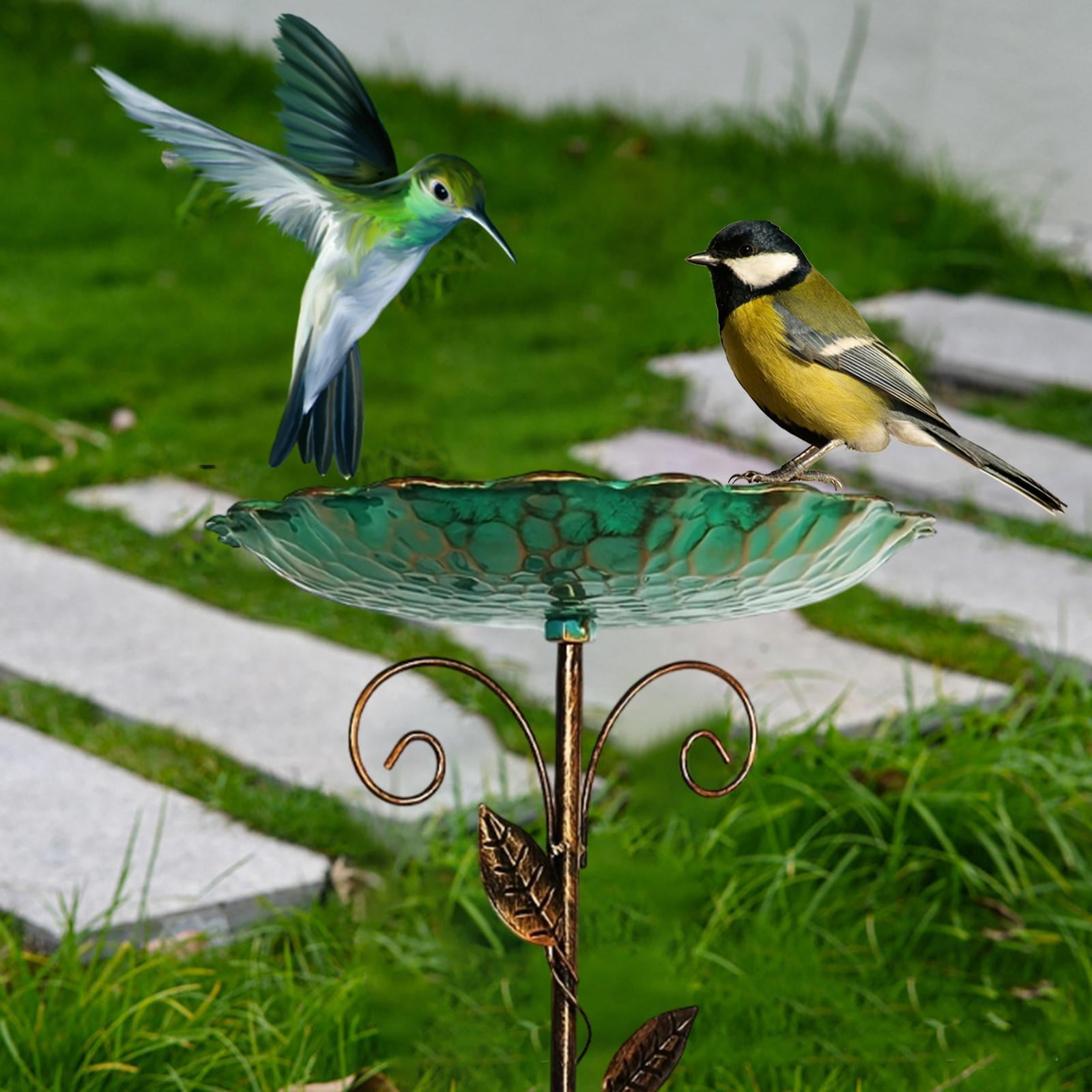 Miulika Bird Bath for Outdoor Weather Resistant Iron Birdfeeder for Lawn Garden Yard