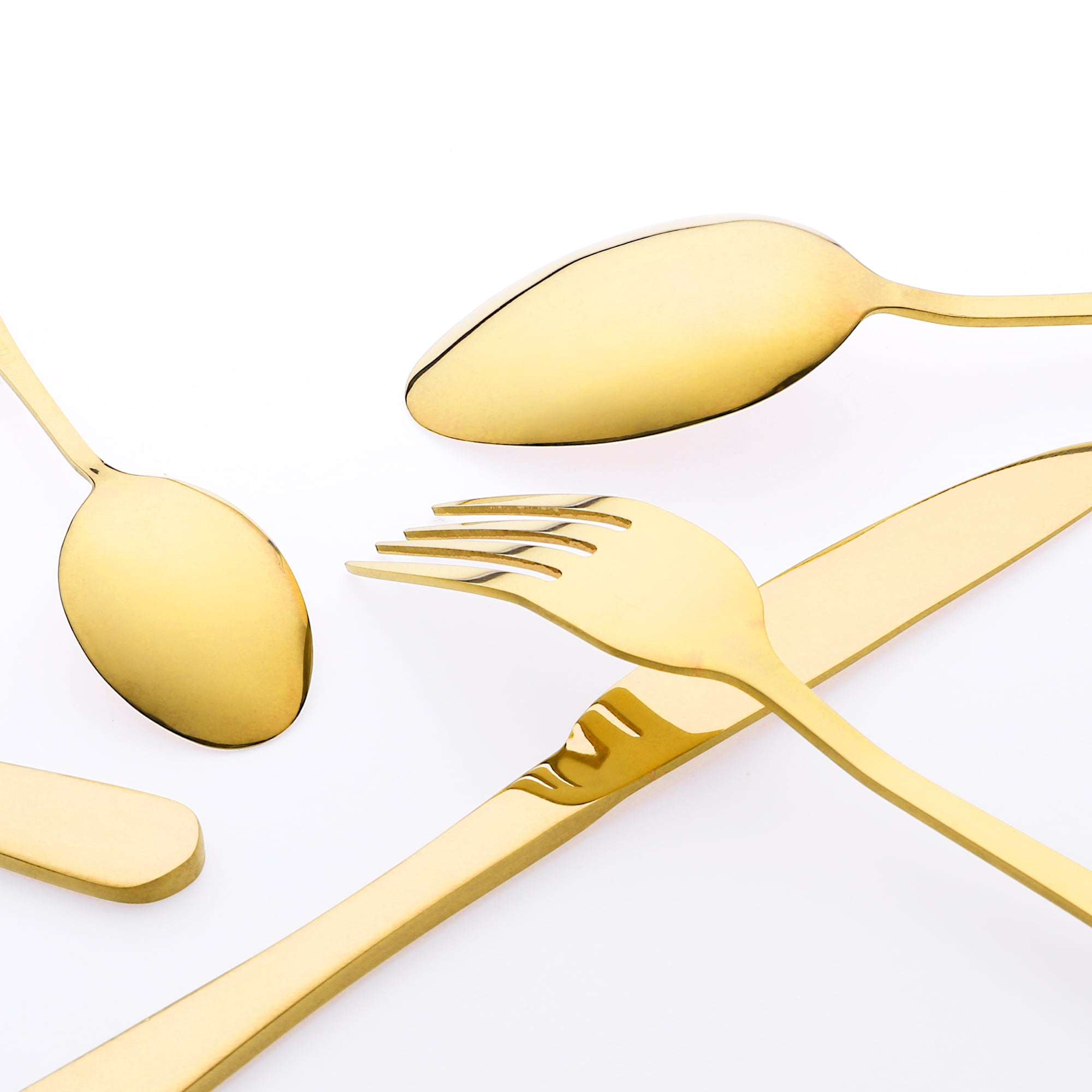 Unique Bargains 24 Pcs Stainless Steel Flatware Set with Supporting Shelf Gold